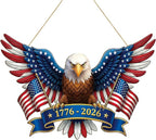 250 Anniversary 4th of July Decoration Door Wreath for Front Door Sign Patriotic Eagle Wall Signs 250 Years of Freedom 1776-2026,Independence Day Patriotic Day Wreath Memorial Day Hanging for Home