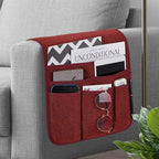 Teniux Remote Control Holder Armchair Caddy for Recliner Couch, Non-Slip Armrest Organizer with 5 Pockets for Magazine, Tablet, Phone, iPad (Red)