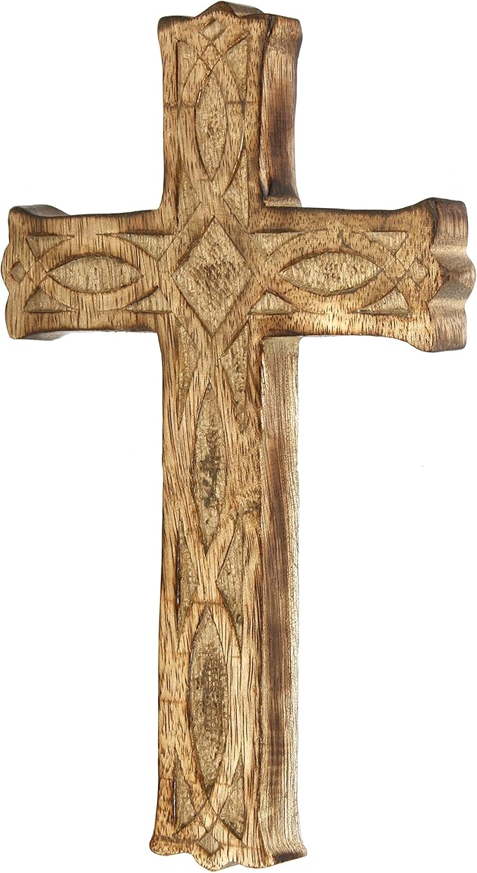 Hosley Hand-Carved Wooden Cross – 8 Inch Rustic Faith Wall Decor | Christian Gift, Prayer Room, Home Blessing, Wedding & Baptism Keepsake