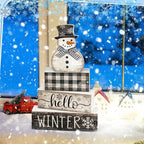 Moucuny 4 Pcs Snowman Christmas Decor Winter Table Decorations Christmas Tiered Tray Decor Winter Centerpiece Decorations Indoor Rustic Wooden Snowman Block Sign Gift Farmhouse for Home Kitchen Shelf