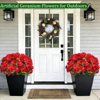 Artificial Geraniums Flowers for Outdoors Spring Decor, 8 Bundles UV Resistant Fake Geraniums Flowers Silk Faux Plants for Home Planter Gardens Table Patio Porch Indoor Summer Cemetery Decor(Red)