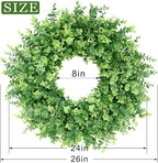 26" Eucalyptus Wreath for Front Door, Porch, Window - Large Artificial Eucalyptus Leaves Greenery Outdoor Wreath for Home, Farmhouse Decor - Spring, Summer, Fall, All Seasons (Green)
