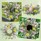 12 Pcs 3inch Spring Summer Artificial Flowered Wreath Mini Floral Wedding Candle Rings Wreaths Kitchen Cabinet Swags Wreath Pillar Candle Holder for Wedding Spring Summer Home Door Tabletop Decoration