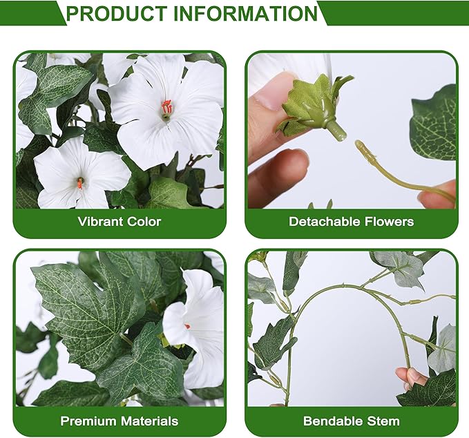 HyeFlora Artificial Flowers for Outdoors 2PCS Spring Faux Morning Glory Look Real Silk Flowers for Outside Planter UV Resistant Fake Flowers for Home Garden Balcony Yard Porch Deco (White)