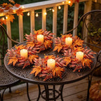 4 PCS Mini Fall Wreaths for Kitchen Cabinet 9 Inch Fall Maple Leaf Wreath for Front Door Small Autumn Hanging Wreath Thanksgiving Candle Ring for Farmhouse Home Porch Wall Window Table Decoration