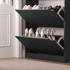 Shoe Storage Cabinet with 3 Flip Drawers,Narrow Shoe Rack Cabinet,Freestanding Organizer Storage for Entryway, Hallway, Black