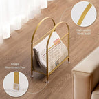 PUERSI Freestanding Magazine Holder – Modern Touch Handbag Design, Magazine Organizer Metal Rack for Books, Vinyl Record, Newspaper (Gold)