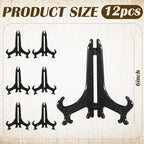 Boao 12 Pack Plastic Easel Stand Display Card Plate Stands Photo Holder Picture Frame Book or Other Items Easel for Weddings, Birthdays, Home Decoration, Tables (6 Inches,Black)