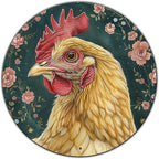 Round Sign Chicken And Flower Tin Sign Retro Aluminum Metal Sign for Kitchen Garden Bar Office Home Indoor Wall Decor 8 Inch