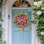 Spring Wreaths for Front Door 24 Inch with Hello Sign,Artificial Summer Wreath with Pink Peony and Orchid,Indoor and Outdoor Wreath for Farmhouse Wall Home Porch Decor