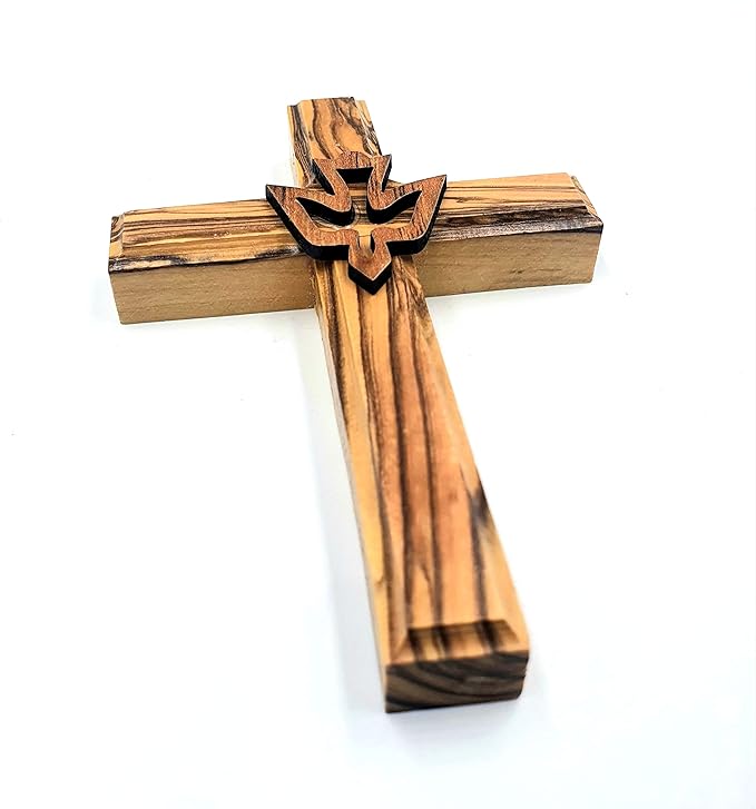 Zuluf 4.7" Olive Wood Dove Cross Wall Hanging Holy Spirit Christian Religious Gift Holy Land Decor CRS021