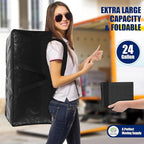 Cosy Family 12 Pack Heavy Duty Moving Bags with Backpack Straps - Strong Handles & Zippers, Storage Totes For Space Saving, Fold Flat, Alternative to Moving Box (X-Large-Set of 12, Black)