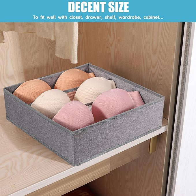 Bra Storage Drawers Organizer for Clothing Underwear Dresser Drawer Organizer Dividers Foldable Storage Cube Bins for Bra, Underwear,3 Pack （Grey）