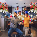 24inch Patriotic Red, White and Blue Floral Swag Wreath for Front Door Patriotic American Floral Teardrop Swags 4th of July Independence Day Rings Wreaths for Pillars Porch Wall Window Decor