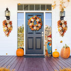 Glitzhome Fall Teardrop Swags for Front Door, 28''H Autumn Swag with Lotus, Lotus Pod and Berry, Fall Swags for Front Door, Thanksgiving Harvest Festivals Decor