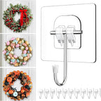 JUUBAOOPN 8 Pack Heavy-Duty Wreath Hangers for Front Door – Seasonal Christmas & Halloween Decorations, Over-The-Door Hooks Organizer, Clear Adhesive Hooks