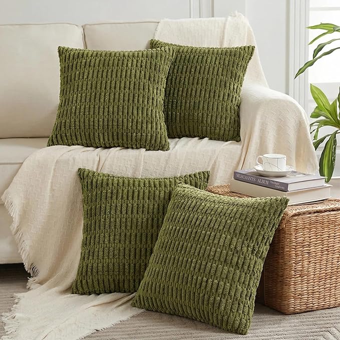 Fancy Homi 4 Packs Decorative Throw Pillow Covers for Living Room Couch Bed, Modern Farmhouse Boho Home Décor Accent Cushion Case, 16" x 16", Moss Green