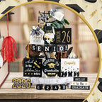 Mifoci 19 Pcs Graduation Tiered Tray Decor Set 2026 Graduation Farmhouse Wooden Sign Tray Decorative for Party Kitchen Table Centerpiece Supplies