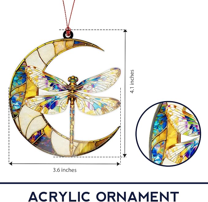 Dragonfly Gifts for Women, Dragonfly Moon Ornament for Christmas Tree Decoration, Birthday Gift for Mom, Mama Gifts Decor, Hanging Car Charm, Symbol of Love, Hope & Transformation