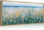Large Blue Seaside Cyan Floral Wall Paintings Wildflowers Blossom Art Prints Framed Blue Flowers Artwork Floral Wall Art Wildflower Wall Pictures for Living Room Bedroom 20x40 Inch