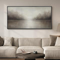 Framed Abstract Landscape Wall Art for Living Room, Extra Large Brown Misty Lake Trees Canvas Artwork for Walls, Horizontal Minimalist Wabi Sabi Painting Print for Bedroom Office Wall Decor, 30x60 In