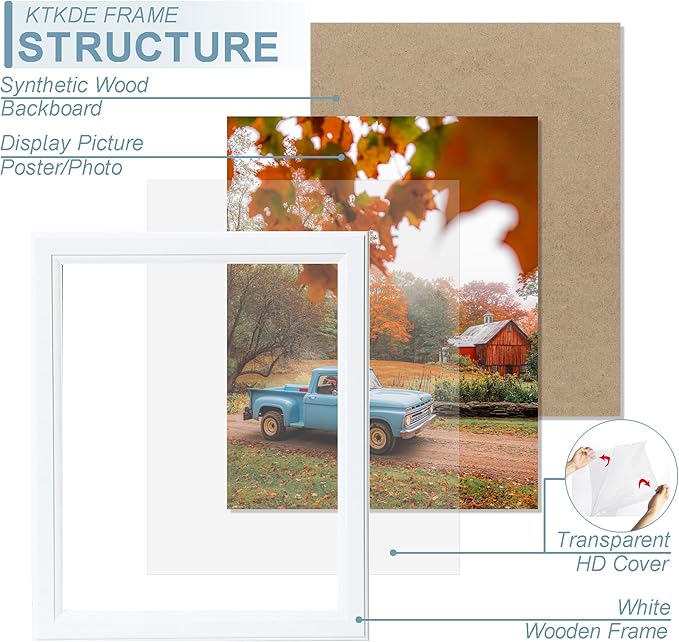 KTKDE 11x17 Picture Frame Set of 3,White Wooden frames, Vertical & Horizontal Wall Hanging for Wall Display,Studio Gallery Photo Frame for Photos, Posters & Art Prints