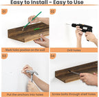 upsimples Floating Shelves for Wall, 47.3 Inch Shelves for Decor Storage Set of 6, Wall Mounted Wood Shelf for Bedroom, Living Room, Bathroom, Kitchen, Long Picture Ledge Shelves, Brown
