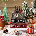 Moucuny 4 Pcs Christmas Table Decor Christmas Tree Centerpiece Rustic Decorative Tree Block Signs Gift Winter Tiered Tray Decor Farmhouse Winter Tabletop Decoration for Home Xmas Party Kitchen Shelf