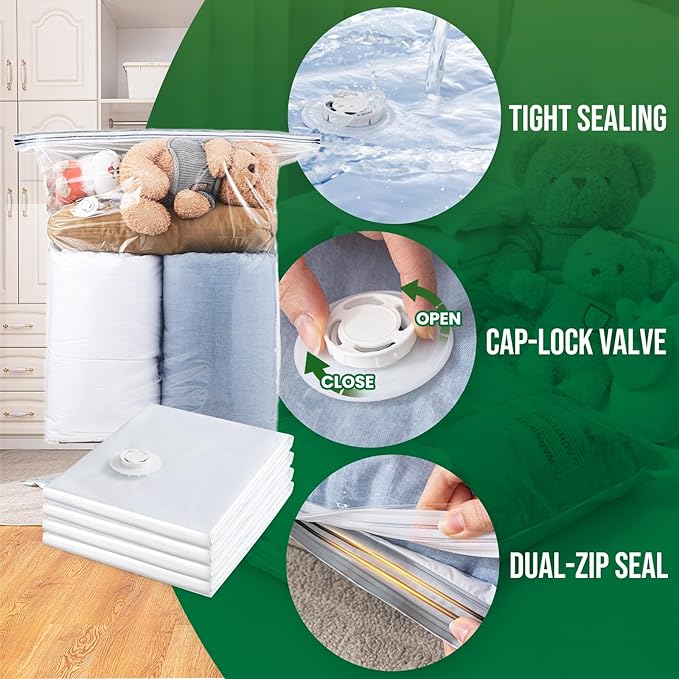 TAILI 6 Pack Vacuum Storage Bags, Jumbo Vacuum Seal Bags for Clothing (40x31 Inch), Space Saving for Bulky Bedding, Comforters and Blankets, Extra Large Closet Storage and Organization
