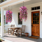Artificial Hanging Flowers Plants for Outdoor Spring Summer Decoration, 2PCS Faux Silk Morning glory UV Resistant Look Real for Outside Home Indoor Planter Porch Garden Yard Decor(Deep Purple Red)