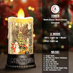 Snowman Christmas Snow Globe Lantern, Lighted Christmas Decorations for Home Candle Shaped Snow Lantern with Music Timer Glittering, Home Decor Festival Gife, USB & Battery Operated