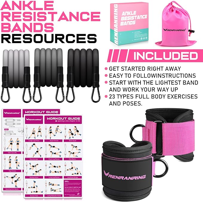 Ankle Resistance Bands with Cuffs, Ankle Bands for Working Out, Ankle Resistance Band for Legs and Glutes Workout Equipment, Butt Exercise Equipment for Women