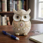 Owl Statue Home Decor, Vintage Resin Figurine with Crystals for Shelf, Boho Decorations for Living Room Office Desk, Unique Gifts for Women Bird Lovers