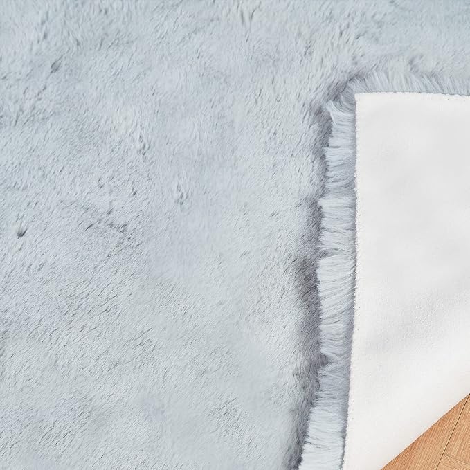 Ghouse Soft Faux Sheepskin Fur Rug 4x6 Grey Fluffy Bedside Rugs Plush Rug Shag Nursery Carpet Area Rugs for Living Room Bedroom Playing Room Decor