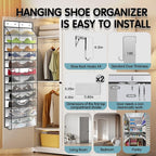 Over The Door Shoe Organizer with 12 Large Breathable Pockets - Durable Hanging Storage for the Entire Family's Shoes (White)