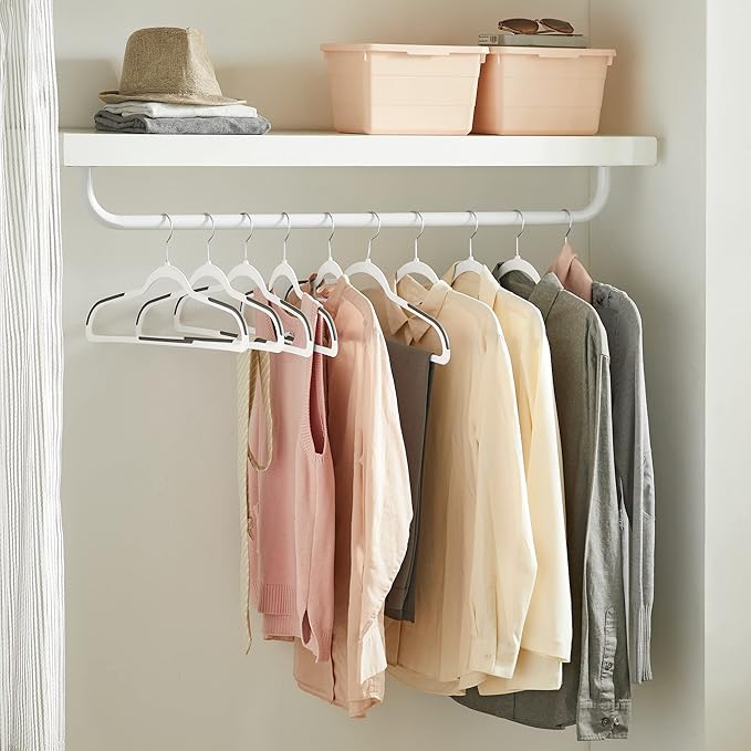 SONGMICS Clothes Hangers, Pack of 50 Plastic Coat Hangers, Space-Saving, Cloud White and Dark Gray UCRP050W50