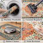 U'Artlines 2x3 Washable Boho Area Rug, Small Non Slip Vintage Doormat for Indoor Front Door Ultra Thin Mat Carpet for Entryway Kitchen Bathroom Bedroom Orange/Multi