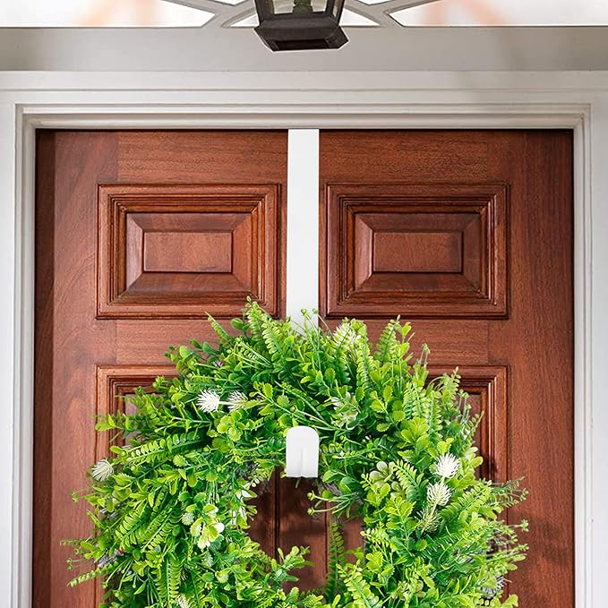 GameXcel 4 Pcs 12"+15" Wreath Hanger for Front Door - Large Wreath Metal Hook for Christmas Wreath Over The Door Hanger 2 x 12 and 2 x 15 - White