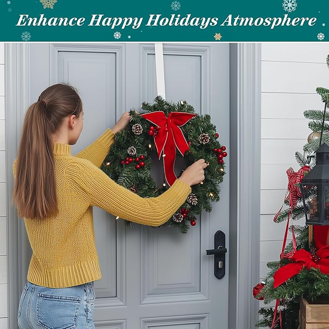 HOOSUN 4th of July Decorations Wreath Hangers for Front Door,14 Inch Metal Wreath Hook Holder for Spring Decor,20 Lbs White Over The Door Wreath Hanger for Spring Patriotic Wreath Front Porch Decor