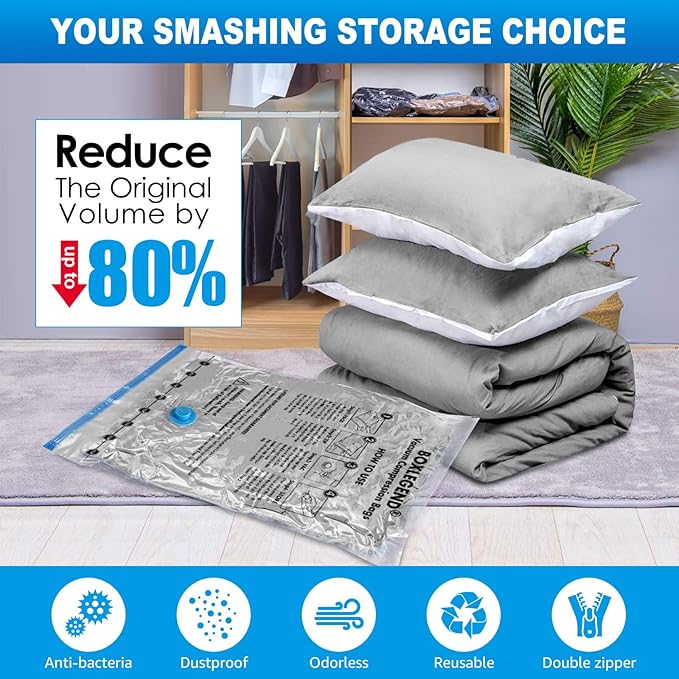 BoxLegend 20 Pack Travel Vacuum Storage Bags with Wireless USB Electric Pump (1200mAh) 4 Sizes for Luggage, Suitcase & Backpack Must-Have Travel Essentials Save 80% Space for Clothes & Packing