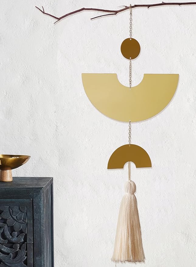 Gold Boho Wall Hanging Tassel Wrought Iron Modern Room Decor 31"