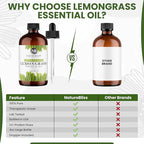 NaturoBliss 100% Pure Lemongrass Essential Oil Therapeutic Grade Premium Quality (4 fl. oz) with Glass Dropper, Perfect for Aromatherapy