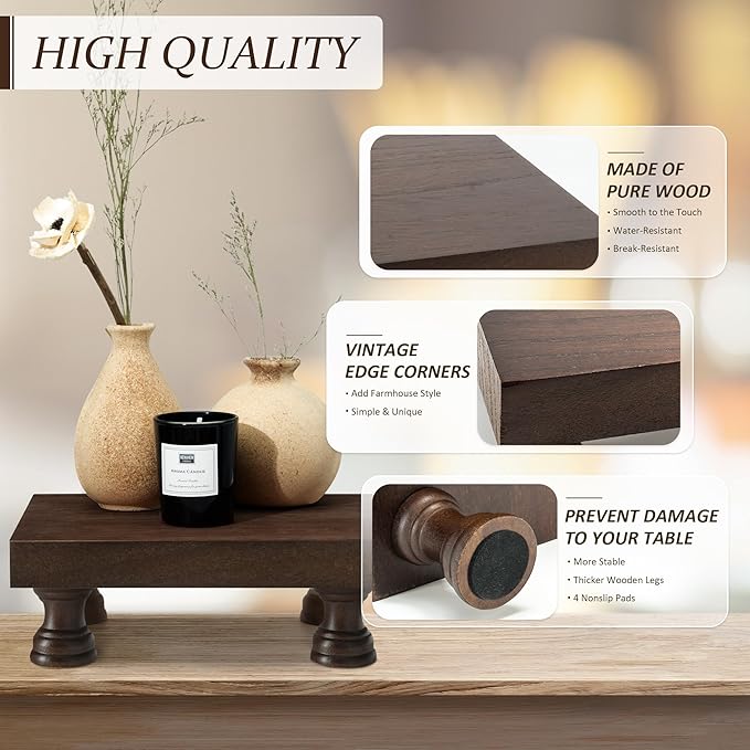 EOSAHR Decorative Wood Riser for Room Decor : Modern Farmhouse Pedestal Stand For Display Your Home Decoration and Soap Stand - Retro Wooden Tray for Bathroom and Kitchen Counter Decor (Rustic Brown)