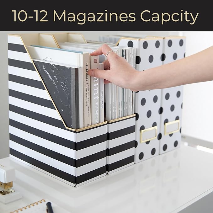 BLU MONACO | Cardboard Magazine File Holder Set of 4 | Vertical Magazine File Holder for Desk and Shelves | Standing File Holder for Classroom School Paper Storage