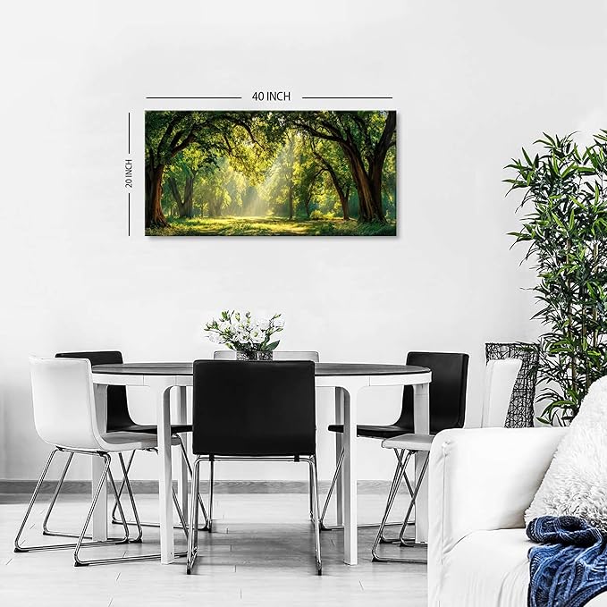 Forest Wall Art for Living Room Nature Green Forest Landscape Canvas Pictures Wall Decor Large Sunlight Woodland Paintings Sunshine Trees Scenery Photo Prints Bedroom Office Home Decoration 20x40"
