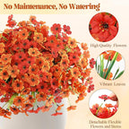 MACTING Artificial Fall Flowers for Outdoors 12 Bundles Faux Mums Outdoor Plants UV Resistant Fake Silk Flowers for Planters Garden Porch Patio Indoor Outside Autumn Thanksgiving Decor,Orange & Red