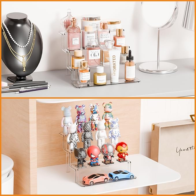 Yieach 4 Tier Clear Riser Display Stand - Tool-Free Assembly - 9 Inch Figure Display,Perfume Stand Organizer and Cologne Shelf,Small Acrylic Stands for Fragrance,Figure,Car,Collectibles and Funko Pop