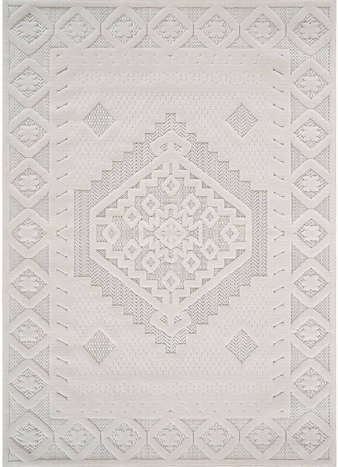 Modern Micro Loop Indoor Area Rugs for Living Room Bedroom Kitchen Geometric Trellis White 4x6 Luxury Durable Low and High Pile Non-Shedding Stain Resistant Soft Area Carpet 4 x 6