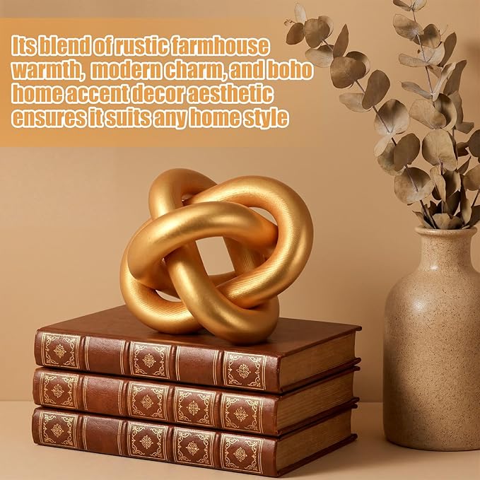 Yalikop 3 Link Wood Knot Decor Rustic Home Décor Accents Hand Carved Coffee Table Decoration, Boho Chain Link Decoration, Modern Shelf, Rustic Objects for Home Living Room Bedroom(Gold)