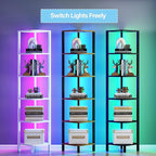 TUTOTAK Corner Shelf with LED Light, 6-Tier Corner Bookshelf for Small Space, Narrow Display Corner Shelf Stand with Storage Rack, for Living Room, Bedroom, Rustic Brown BS08BB006L